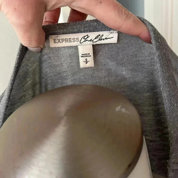 Size S One Eleven by Express long sleeve gray tie front top - Picture 3 of 5